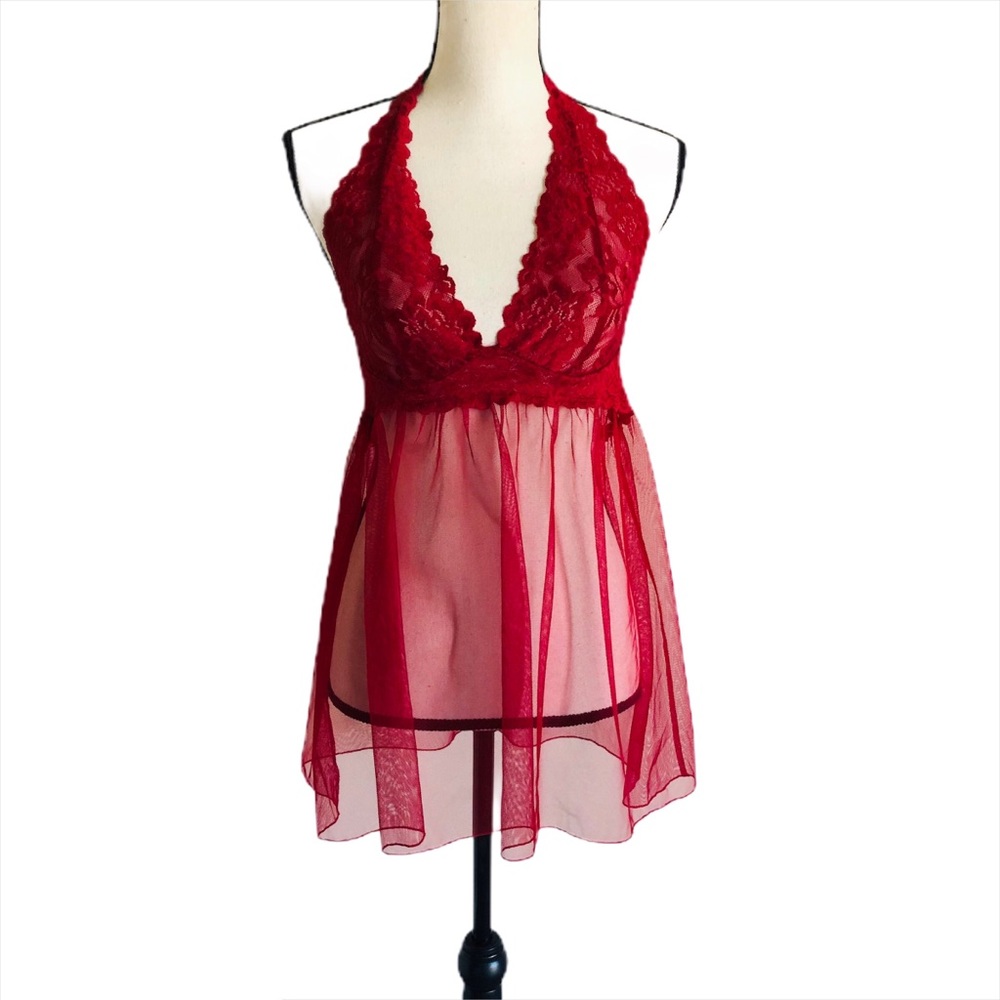 Victoria Secret Red Babydoll Sheer Lingerie Size M